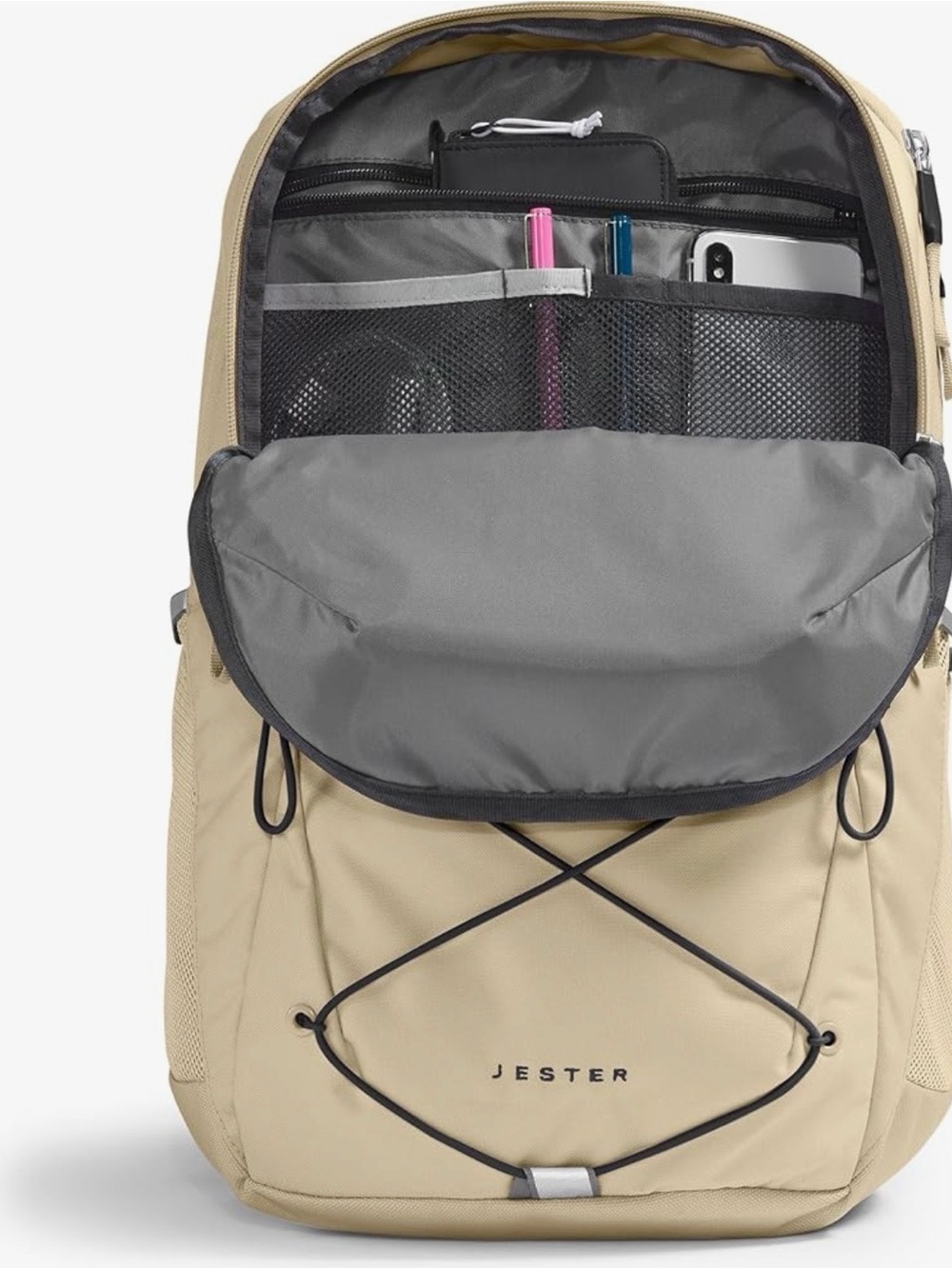 The North Face Jester Backpack in beige with black bungee - Picture 5 of 6